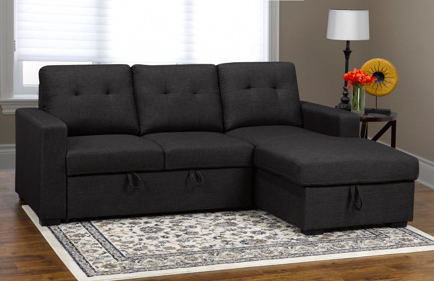 STEVE LHF/RHF REVERSIBLE SLEEPER SECTIONAL W/ STORAGE - DARK GREY