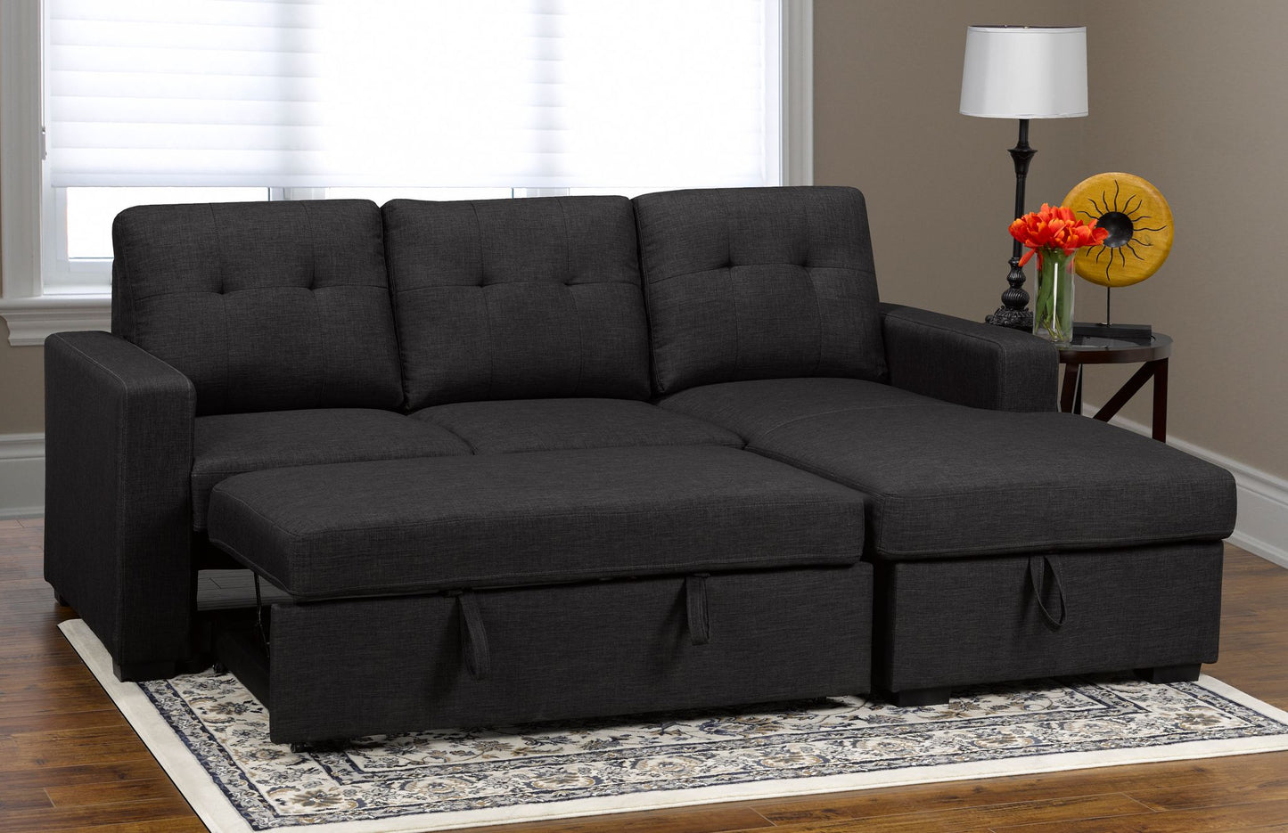 STEVE LHF/RHF REVERSIBLE SLEEPER SECTIONAL W/ STORAGE - DARK GREY