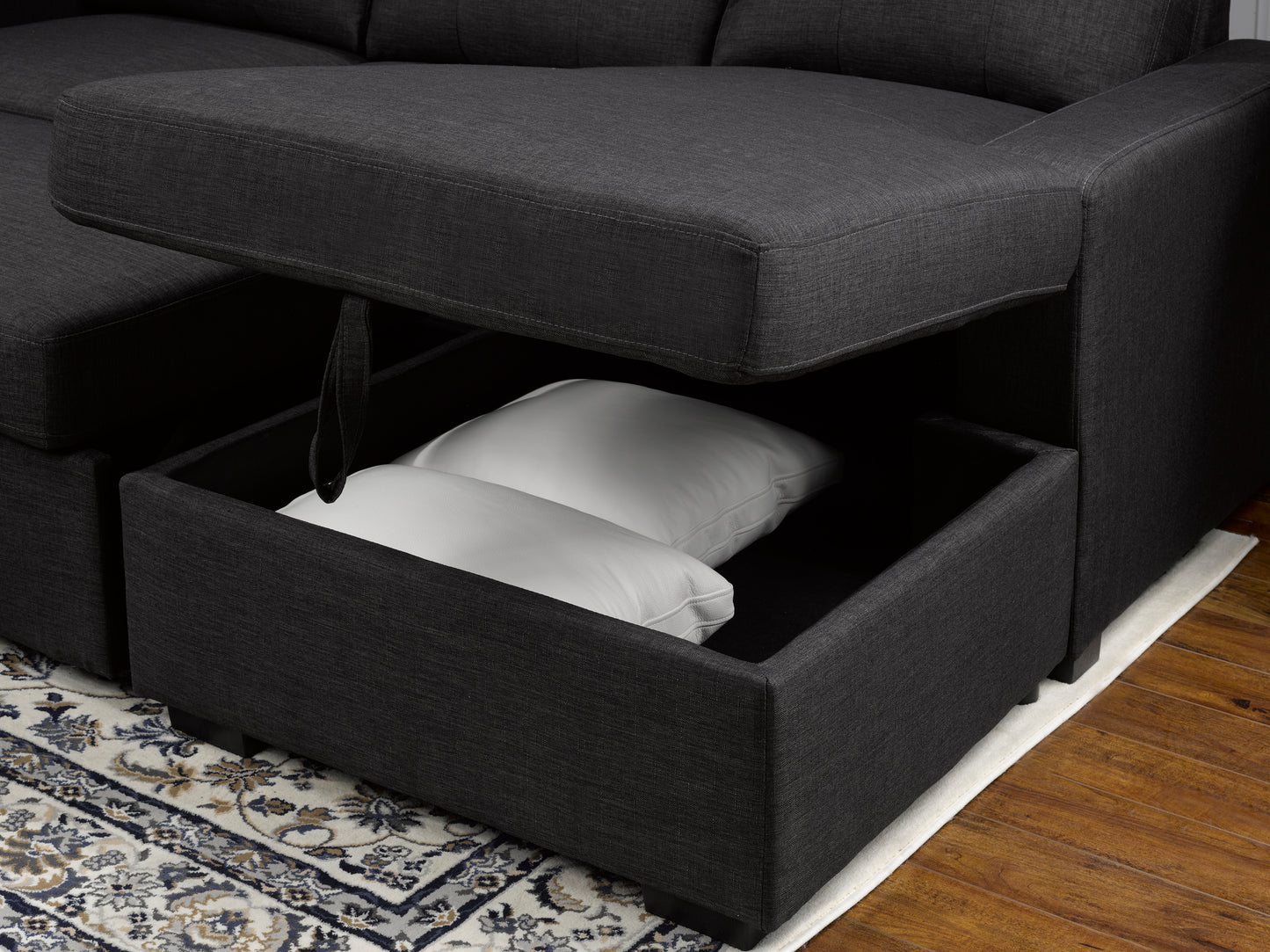 STEVE LHF/RHF REVERSIBLE SLEEPER SECTIONAL W/ STORAGE - DARK GREY