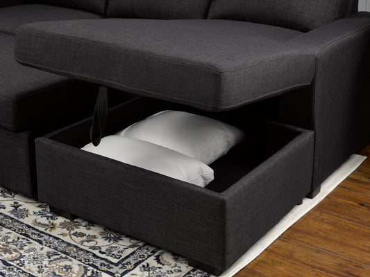 STEVE LHF/RHF REVERSIBLE SLEEPER  SECTIONAL  W/ STORAGE - DARK GREY