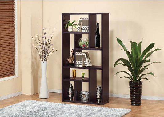 Dark cherry display shelf with multi-tier storage for modern luxury homes