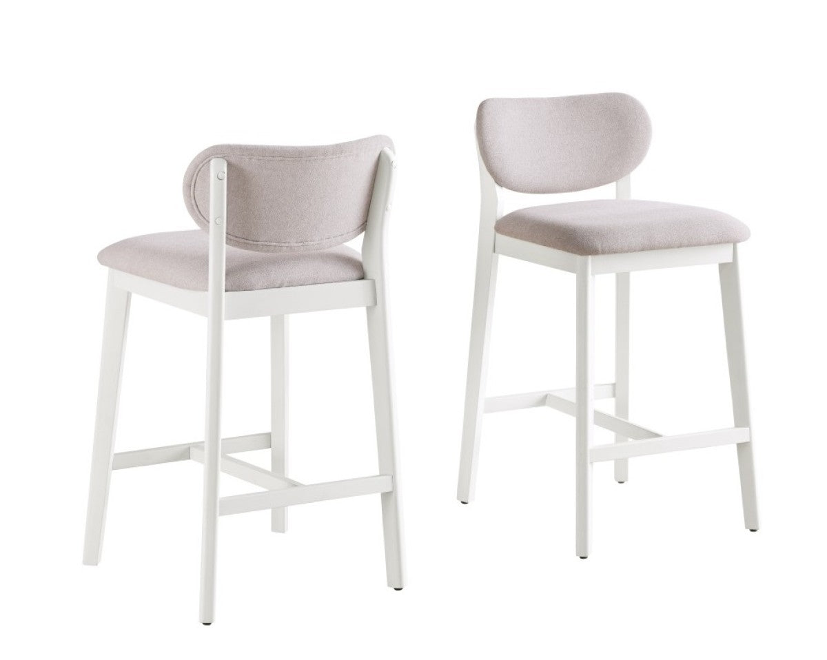 Luna modern upholstered bar stool with white wooden frame for luxury homes in Brampton, Ontario