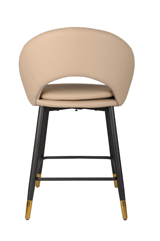Nova Luxe upholstered bar stool with beige fabric and gold accents for modern luxury homes in Brampton, Ontario