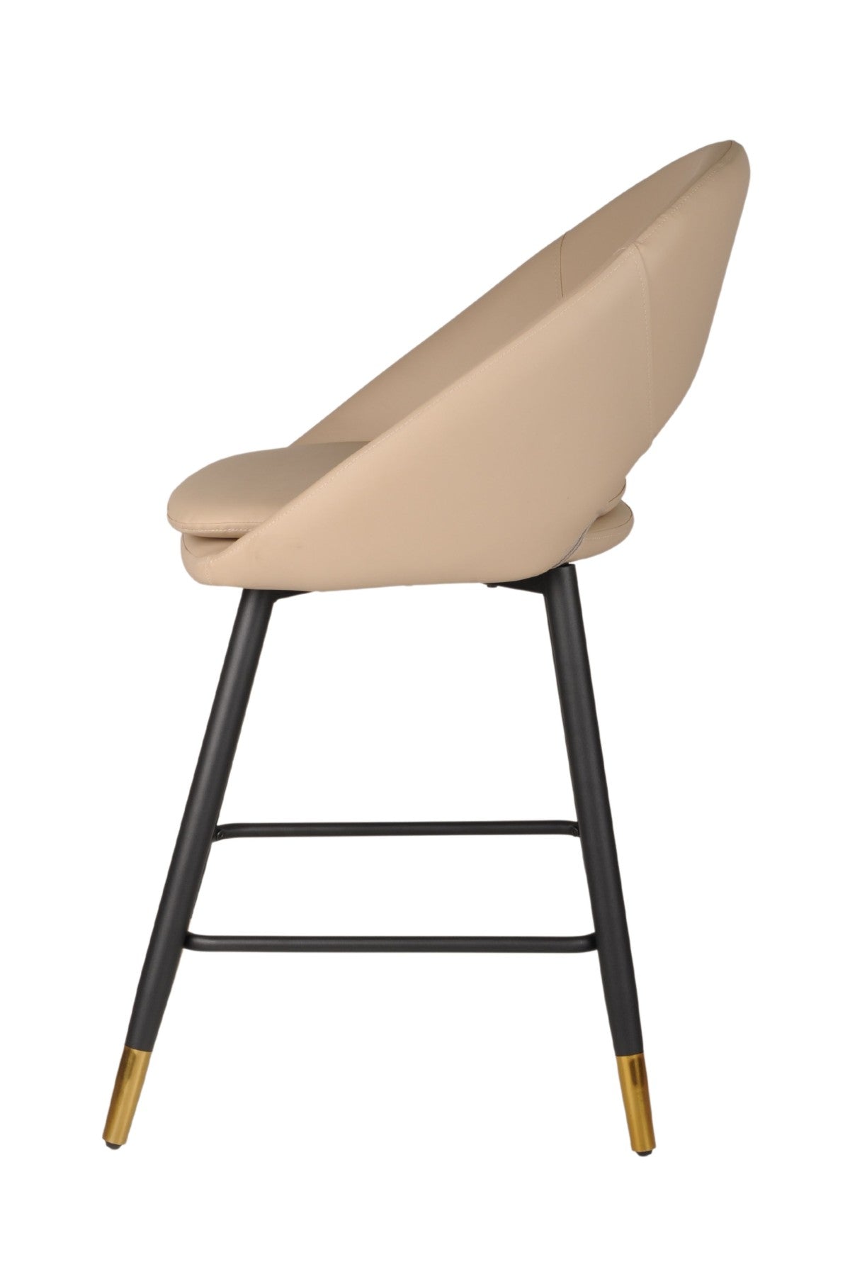 Nova Luxe upholstered bar stool with beige fabric and gold accents for modern luxury homes in Brampton, Ontario