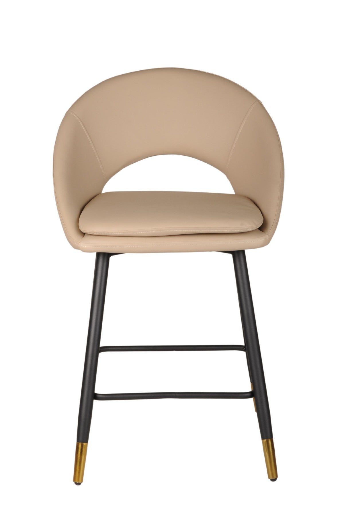 Nova Luxe upholstered bar stool with beige fabric and gold accents for modern luxury homes in Brampton, Ontario