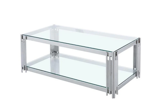 Ciceley coffee table with tempered glass top and gold steel frame for modern luxury homes