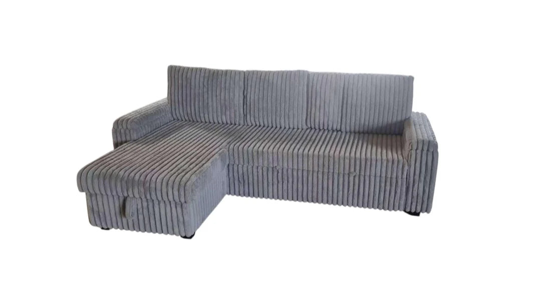 Modern Corduroy Sectional Sofa Bed with Storage & Cup Holders