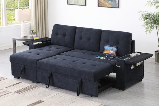 ZAMPA Modern sofa bed with storage and cupholders
