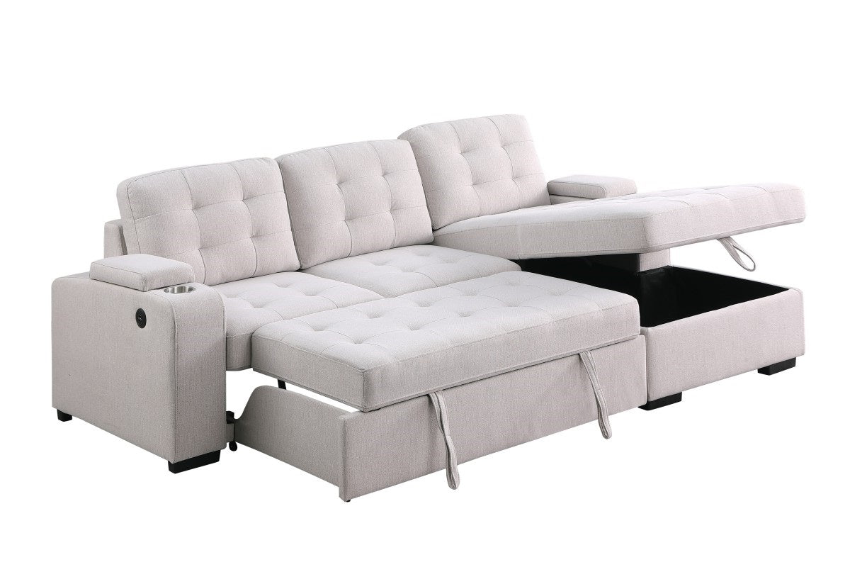 AZERA Sectional Sleeper Bed with Storage, Cup Holders & USB Ports